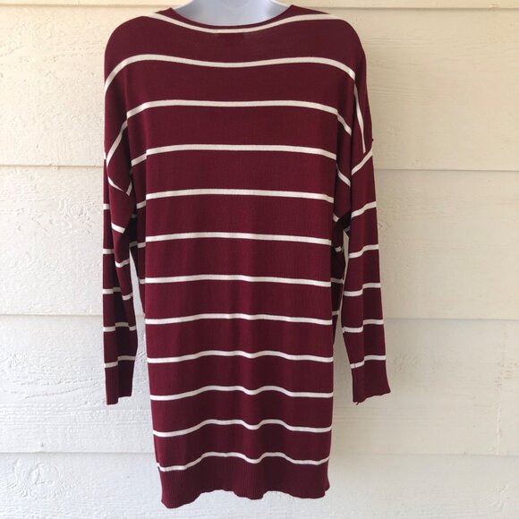 Women's Sweater Size M/L Lightweight Burgundy White Stripe 3/4 Sleeve Longline - Picture 5 of 15